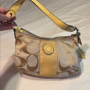 Coach Tan and Yellow Signature Shoulder Bag